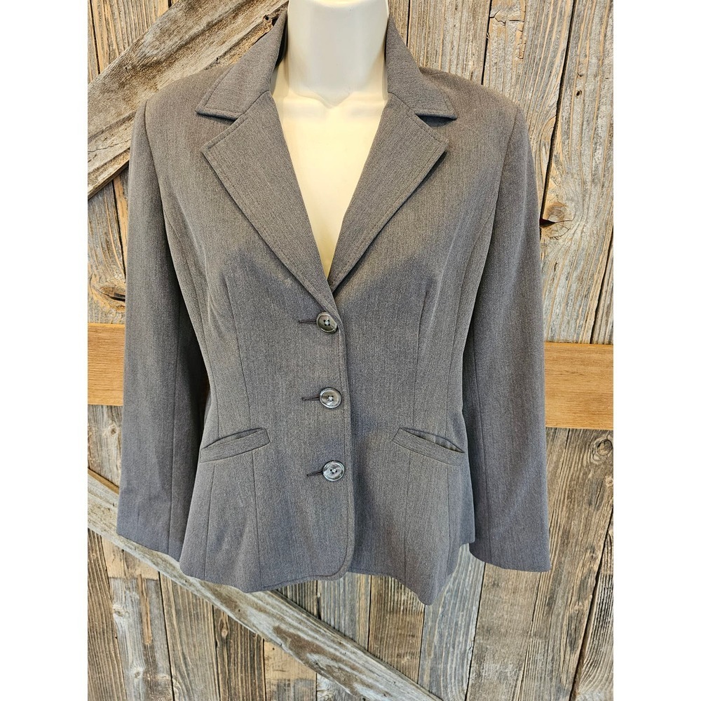 Eddie bauer size 2 grey proffesional 3 button blazer long sleeve office ^